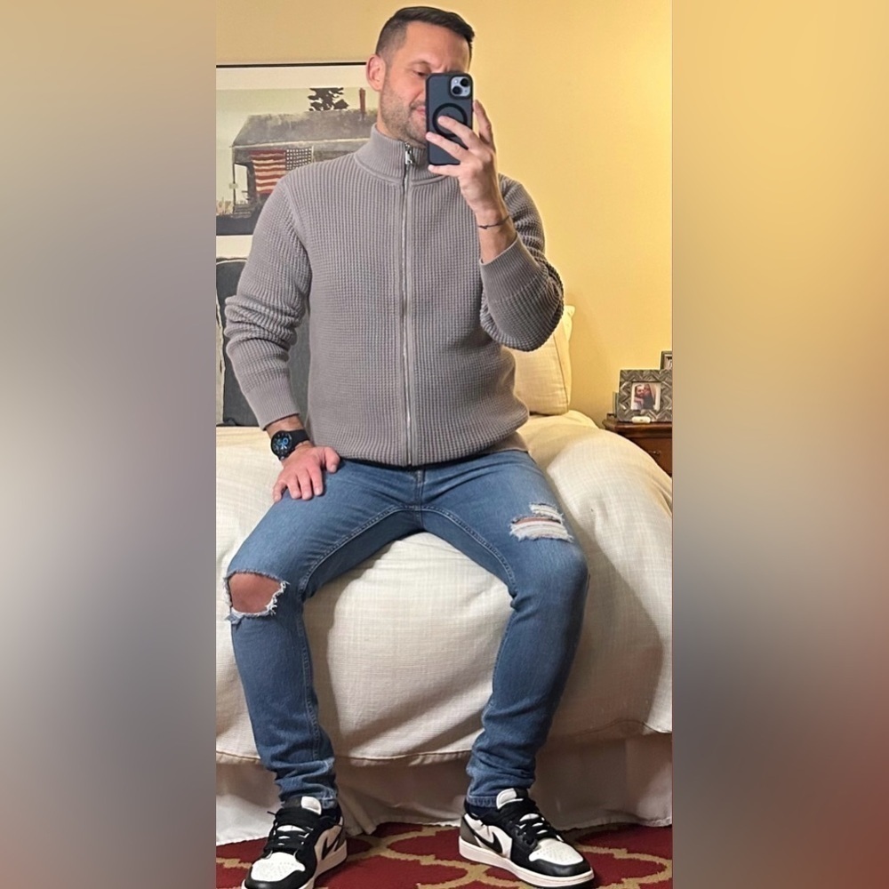 Theory | Gary Full Zip Jacket, Heavyweight Knit in Force Grey/Ivory (S) - Picture 16 of 16
